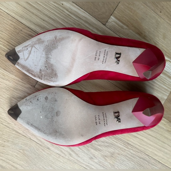 Diane Von Furstenburg Red Suede Pointy Pumps Heels 8M / 38 - Picture 3 of 6